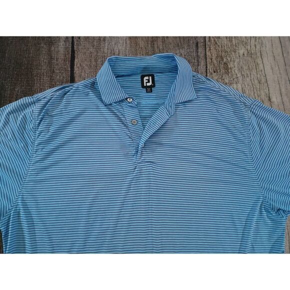 Footjoy Golf Polo Shirt Mens XL Blue Navy Stripe Short Sleeve EUC Microfiber - Picture 2 of 8